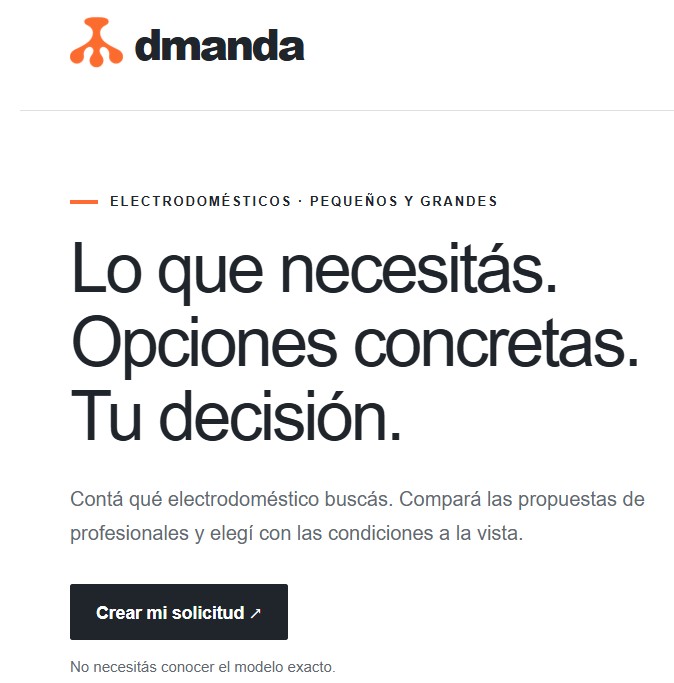 Vista de demostración de Dmanda para una solicitud de electrodomésticos